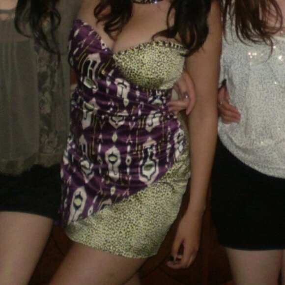 H&M Mini Dress 4 Aztec Tribal Cheetah Crossover Yellow Purple - Picture 8 of 13